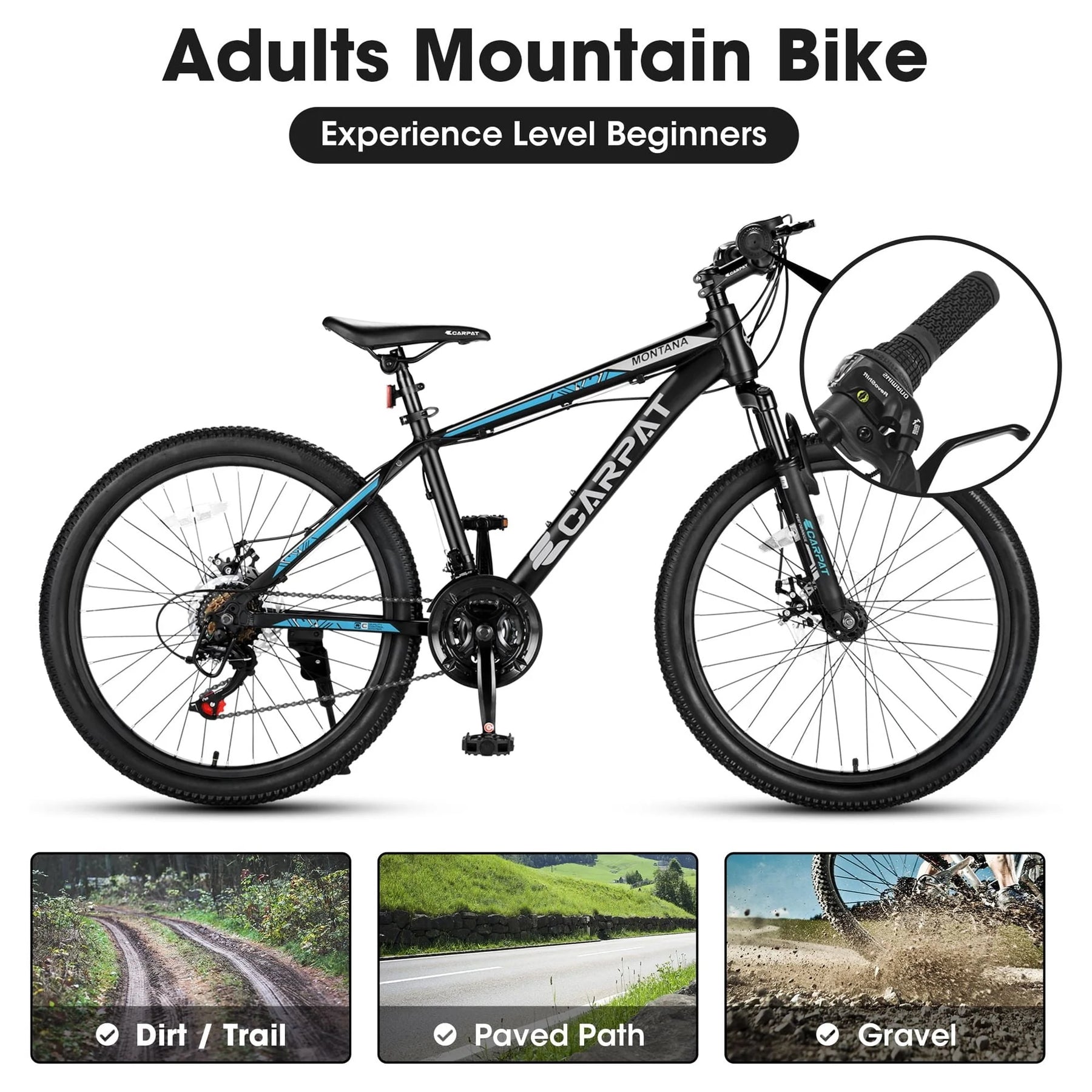 26" Mountain Bike, Aluminum Mountain Bike for Adult with Disc Brakes & Suspension
